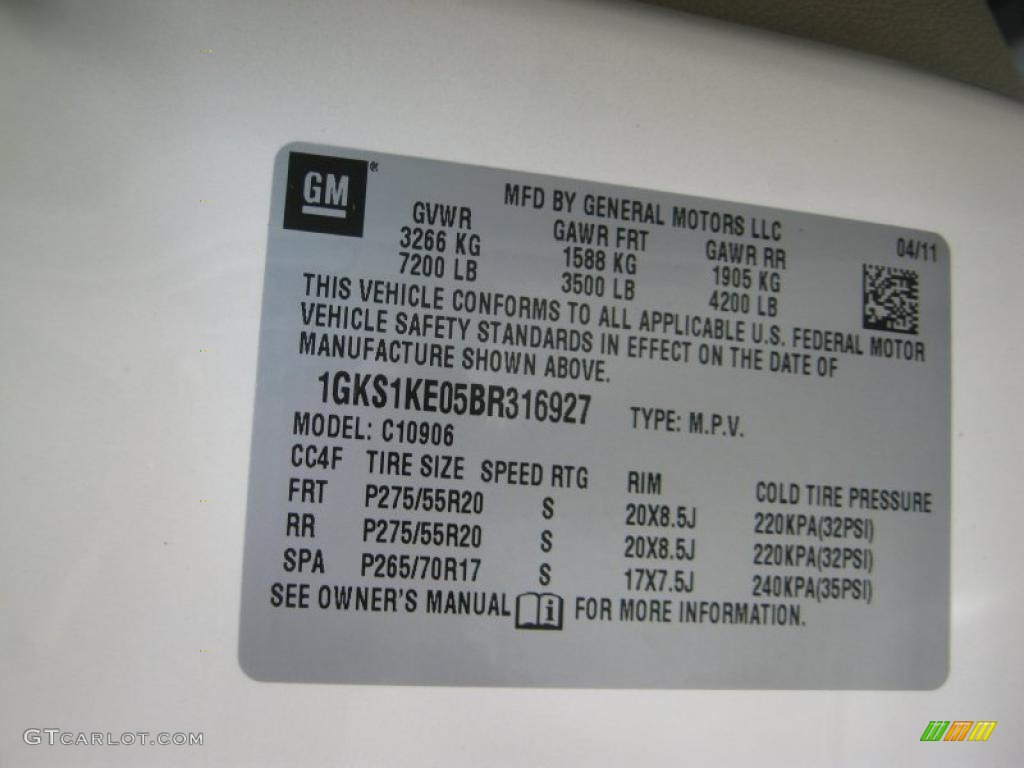 2011 GMC Yukon XL SLT Info Tag Photo #48985745