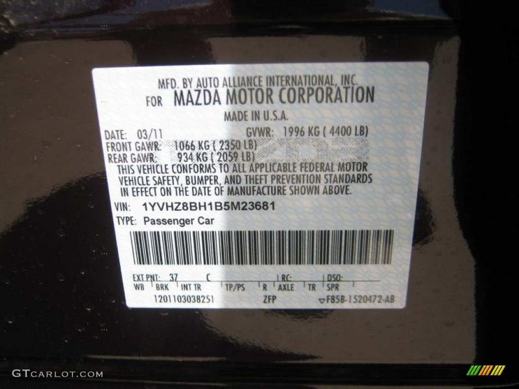 2011 MAZDA6 Color Code 37C for Black Cherry Metallic Photo #48990986