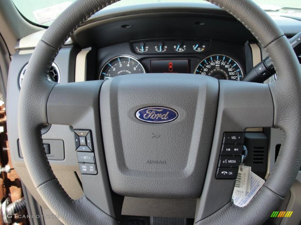 2011 Ford F150 XLT SuperCrew Pale Adobe Steering Wheel Photo #48992927