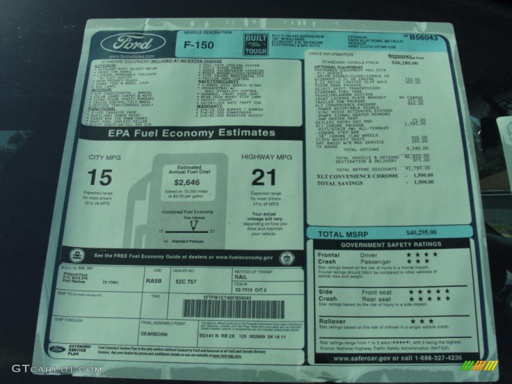 2011 Ford F150 XLT SuperCrew 4x4 Window Sticker Photo #48995234