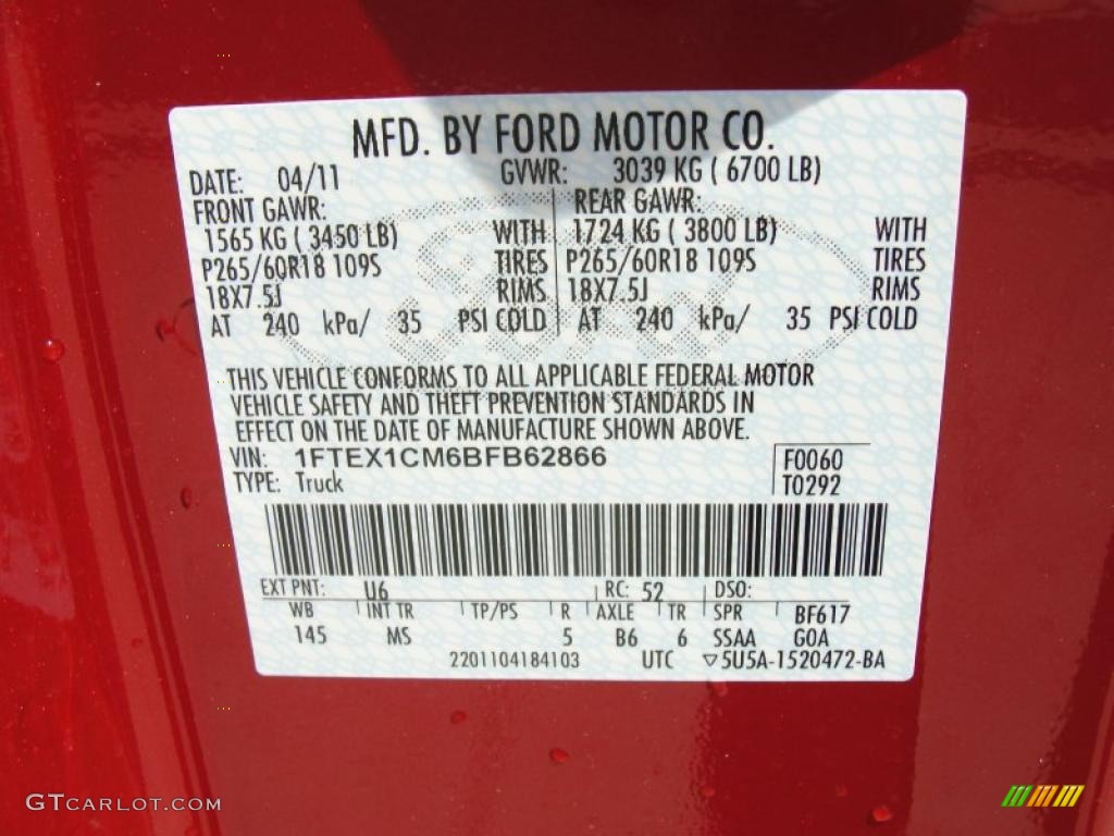 2011 F150 Color Code U6 for Red Candy Metallic Photo #48998186