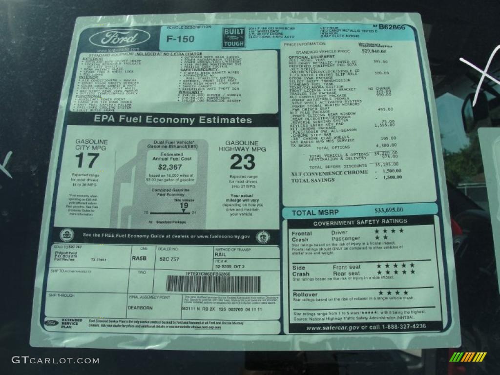 2011 Ford F150 XLT SuperCab Window Sticker Photo #48998201