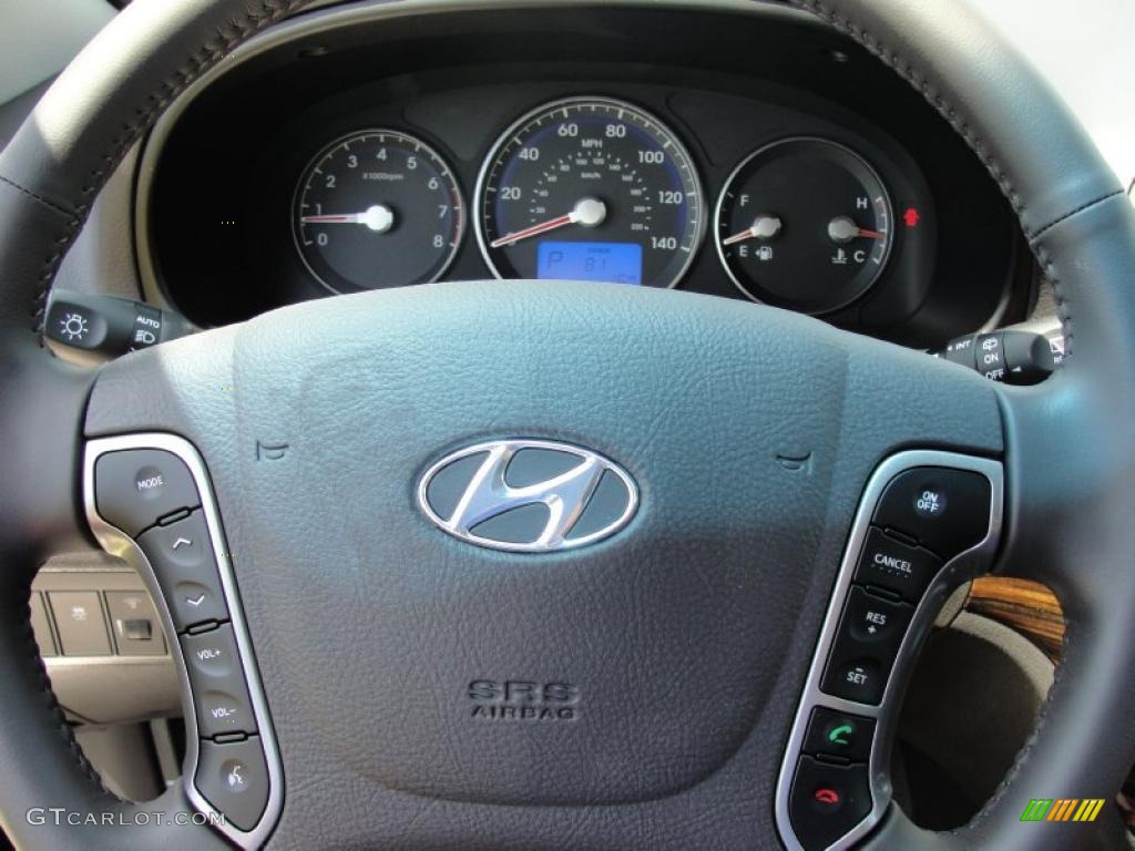 2011 Hyundai Santa Fe Limited Cocoa Black Steering Wheel Photo #49000397