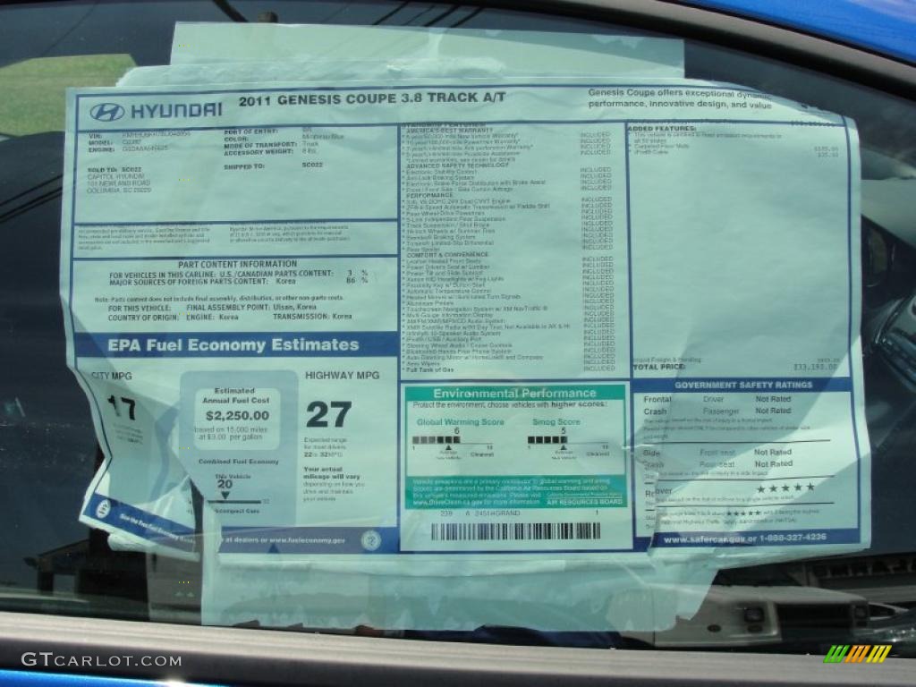 2011 Hyundai Genesis Coupe 3.8 Window Sticker Photo #49002317
