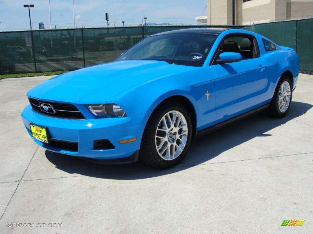 2012 Mustang V6 Premium Coupe - Grabber Blue / Charcoal Black photo #7