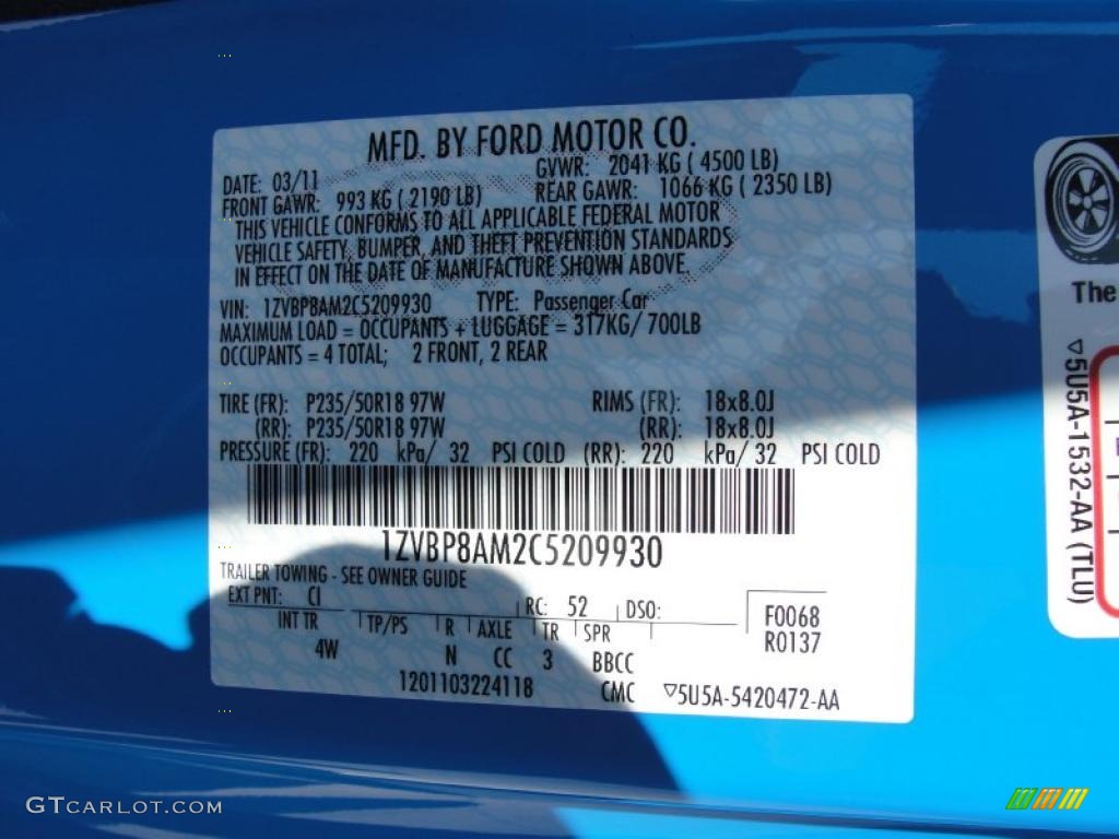 2012 Mustang V6 Premium Coupe - Grabber Blue / Charcoal Black photo #36