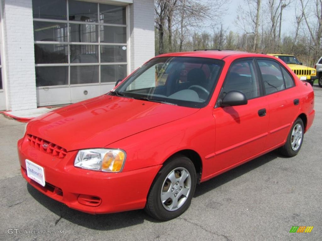 2002 Accent GL Sedan - Retro Red / Gray photo #1