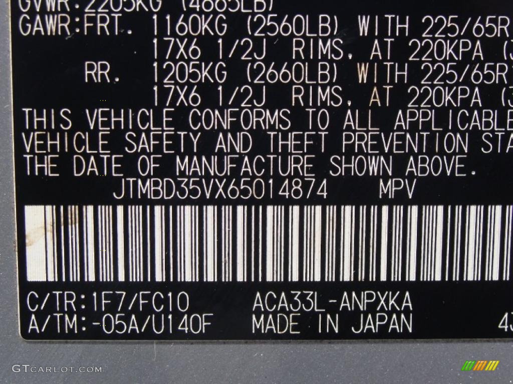 2006 RAV4 Color Code 1F7 for Classic Silver Metallic Photo #49032552