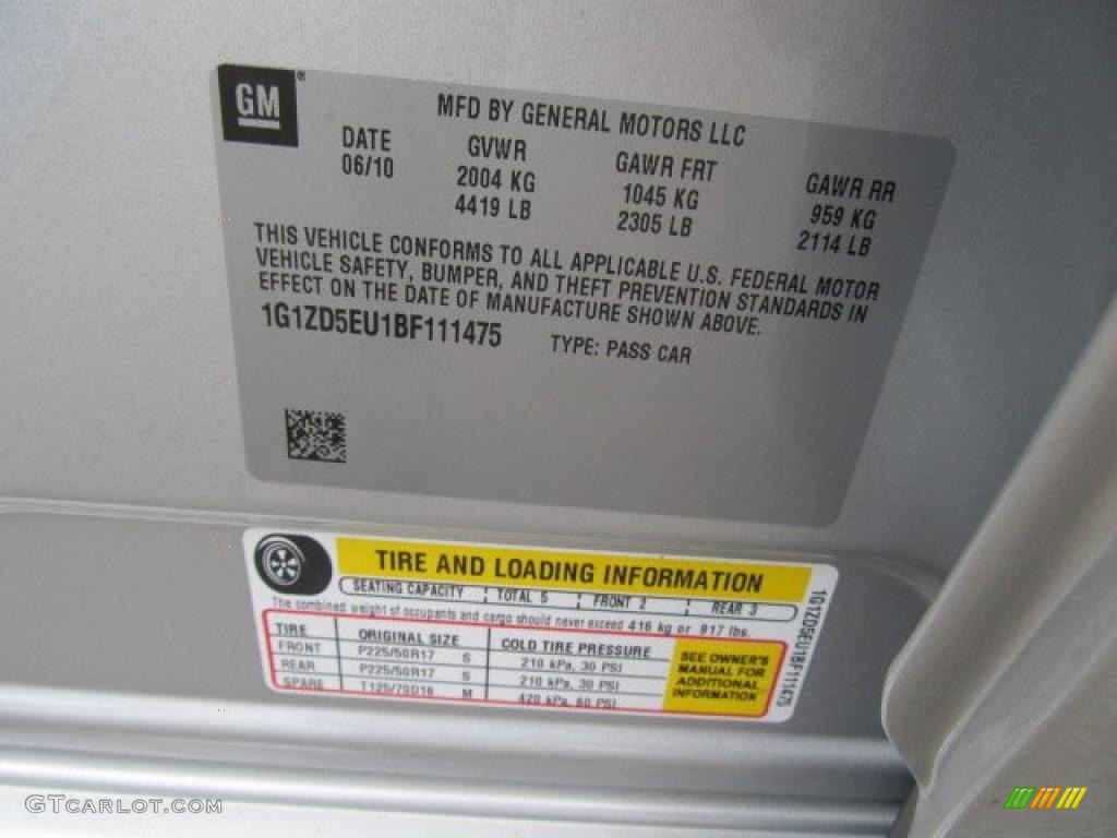 2011 Chevrolet Malibu LT Info Tag Photo #49037664