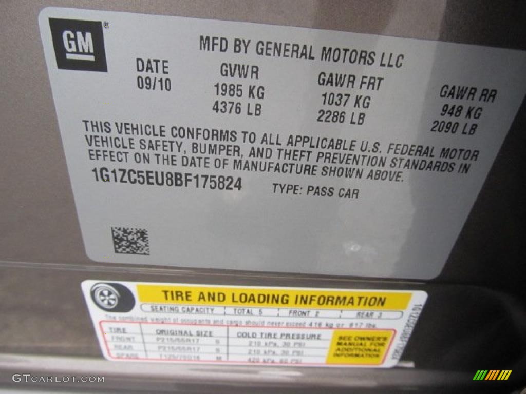 2011 Chevrolet Malibu LT Info Tag Photo #49039908