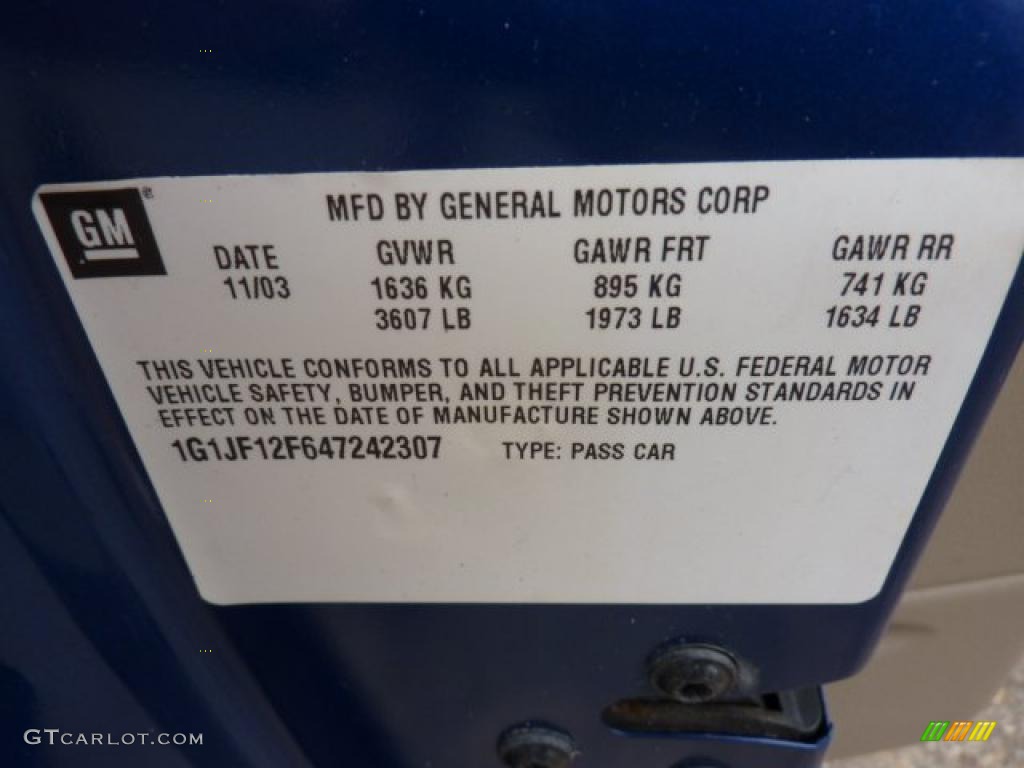 2004 Chevrolet Cavalier LS Coupe Info Tag Photo #49040088