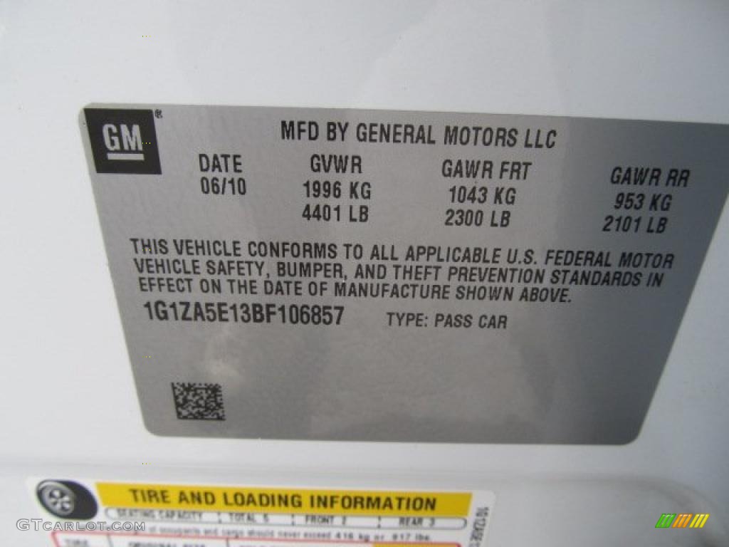 2011 Chevrolet Malibu LS Info Tag Photo #49040997