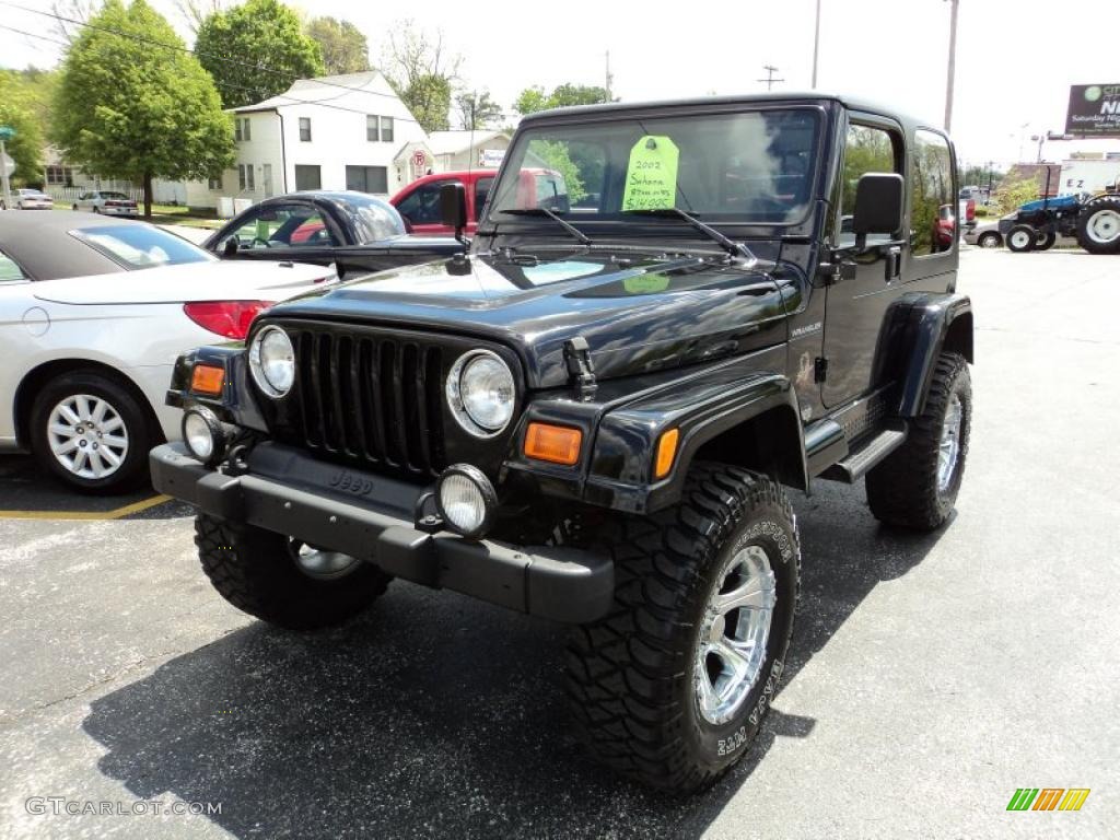 2002 Wrangler Sahara 4x4 - Black / Camel Beige/Dark Green photo #2