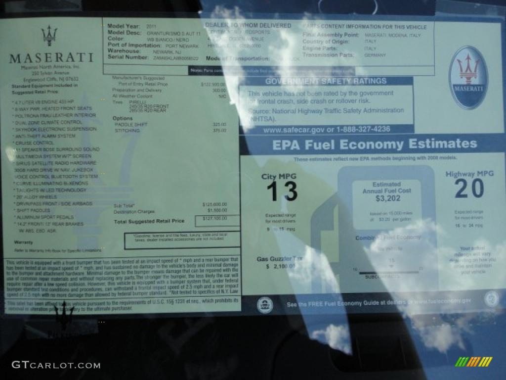2011 Maserati GranTurismo S Automatic Window Sticker Photo #49052648