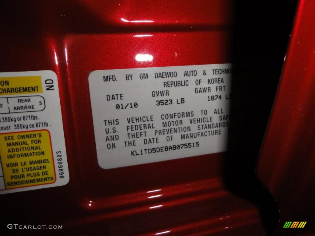 2010 Aveo LT Sedan - Sport Red / Charcoal photo #31