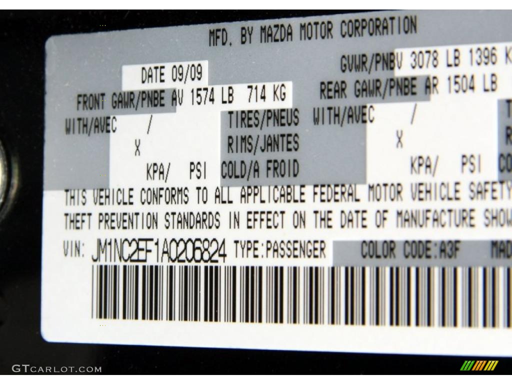 2010 MX-5 Miata Color Code A3F for Brilliant Black Photo #49062685