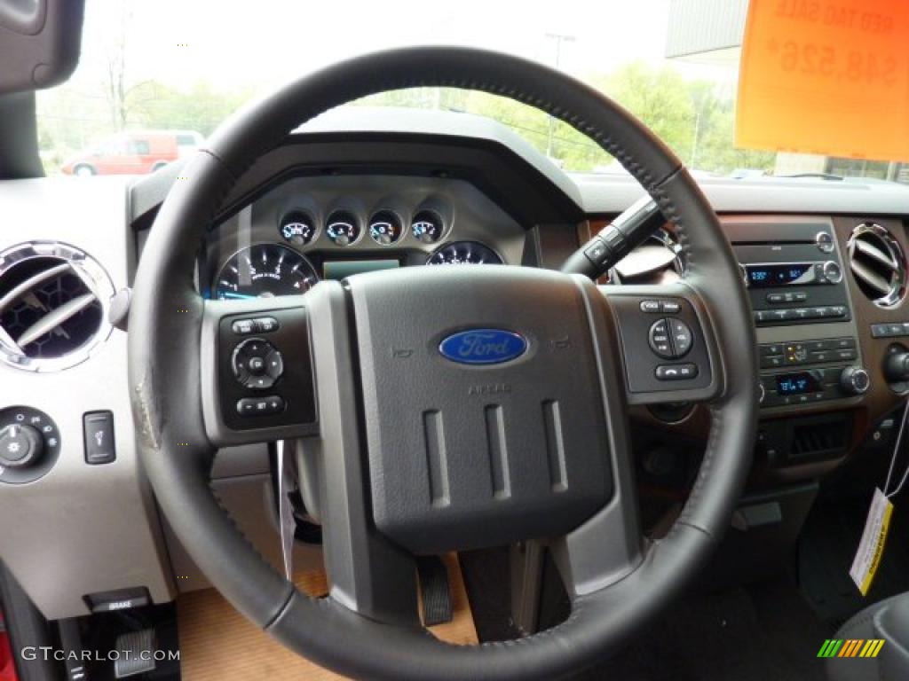 2011 Ford F250 Super Duty Lariat SuperCab 4x4 Black Two Tone Leather Steering Wheel Photo #49066820