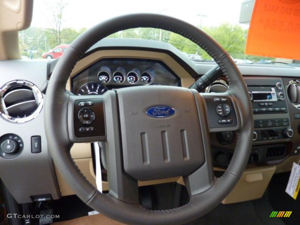 2011 Ford F250 Super Duty Lariat SuperCab 4x4 Adobe Two Tone Leather Steering Wheel Photo #49068500