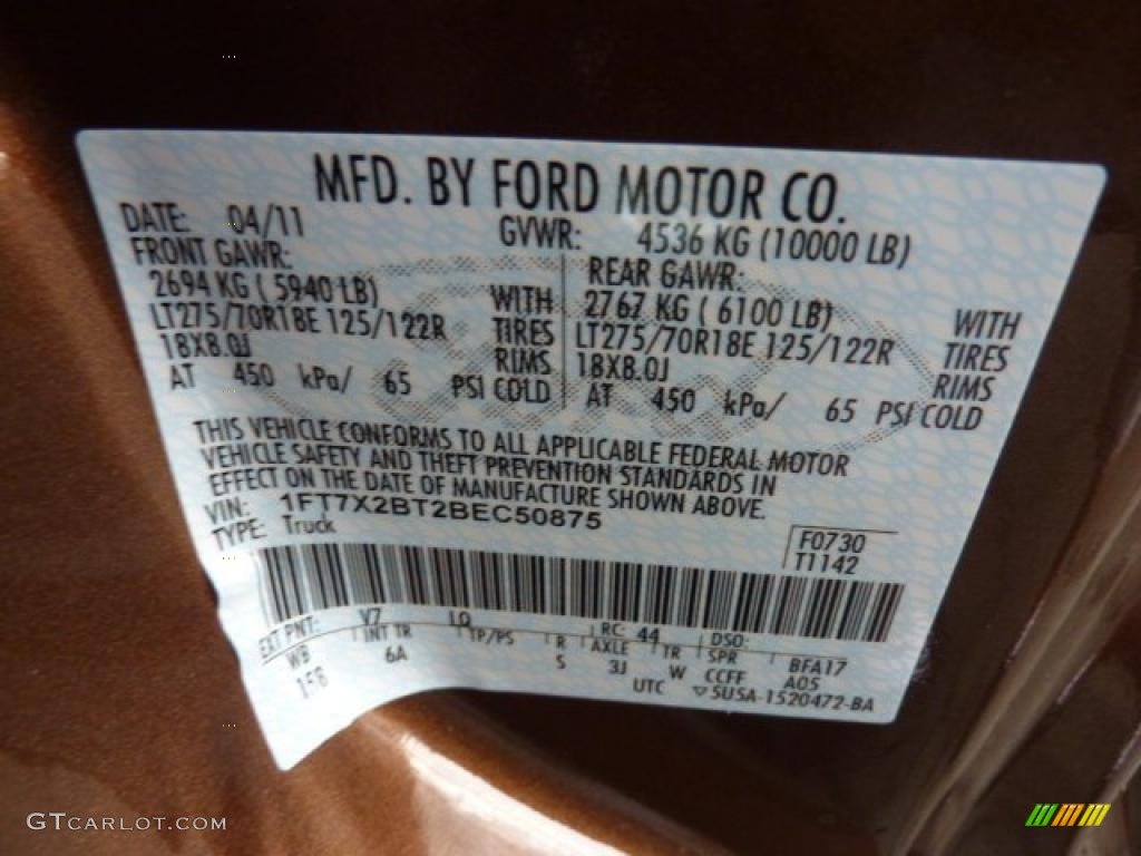 2011 F250 Super Duty Color Code V7 for Golden Bronze Metallic Photo #49068545