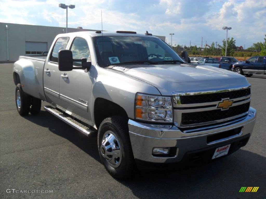 Sheer Silver Metallic 2011 Chevrolet Silverado 3500HD LTZ Crew Cab 4x4 Dually Exterior Photo #49075666