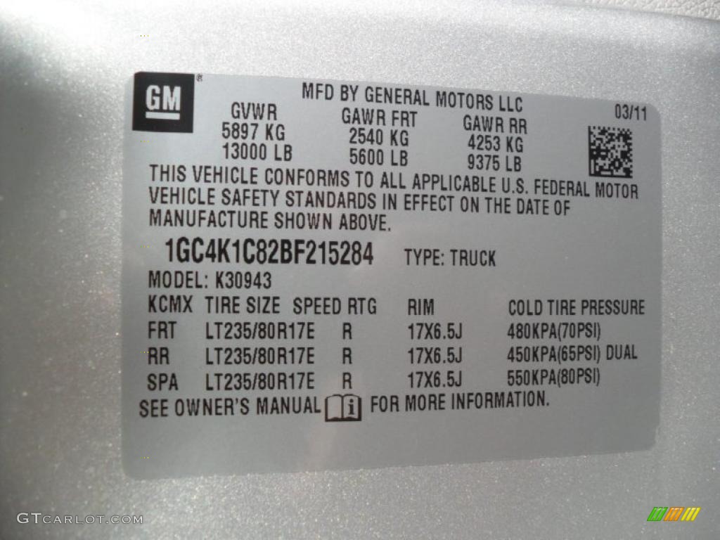 2011 Chevrolet Silverado 3500HD LTZ Crew Cab 4x4 Dually Info Tag Photo #49075691