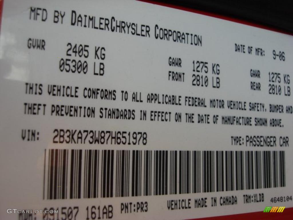 2007 Charger Color Code PR3 for TorRed Photo #49076522