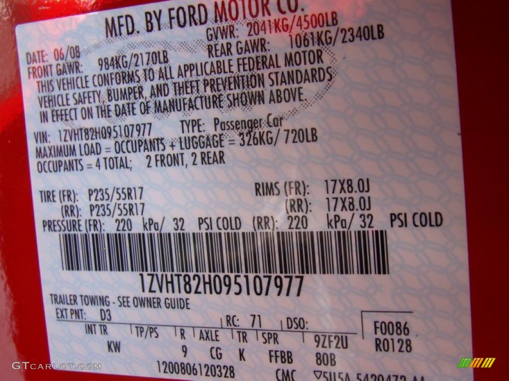 2009 Mustang Color Code D3 for Torch Red Photo #49096091