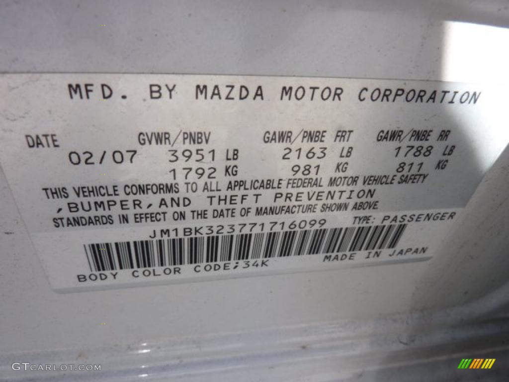 2007 MAZDA3 s Touring Sedan - Crystal White Pearl / Black photo #19