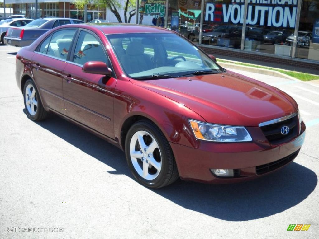 2007 Sonata SE V6 - Dark Cherry Red / Beige photo #1