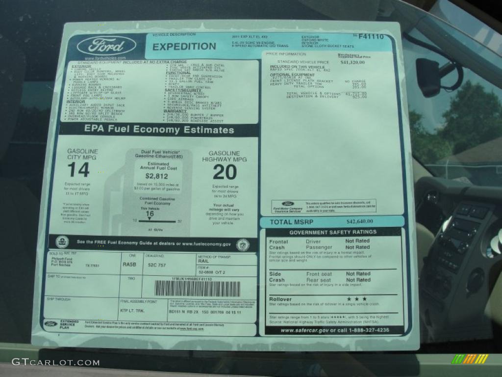 2011 Ford Expedition EL XLT Window Sticker Photo #49119656