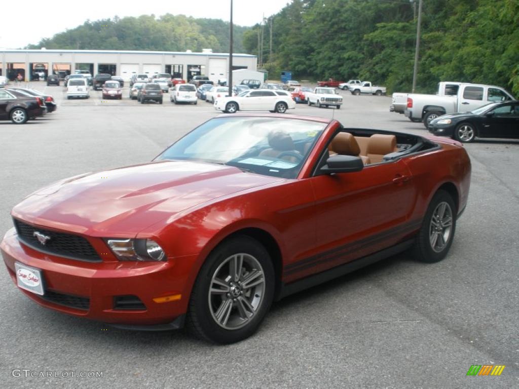 2010 Mustang V6 Premium Convertible - Red Candy Metallic / Saddle photo #7