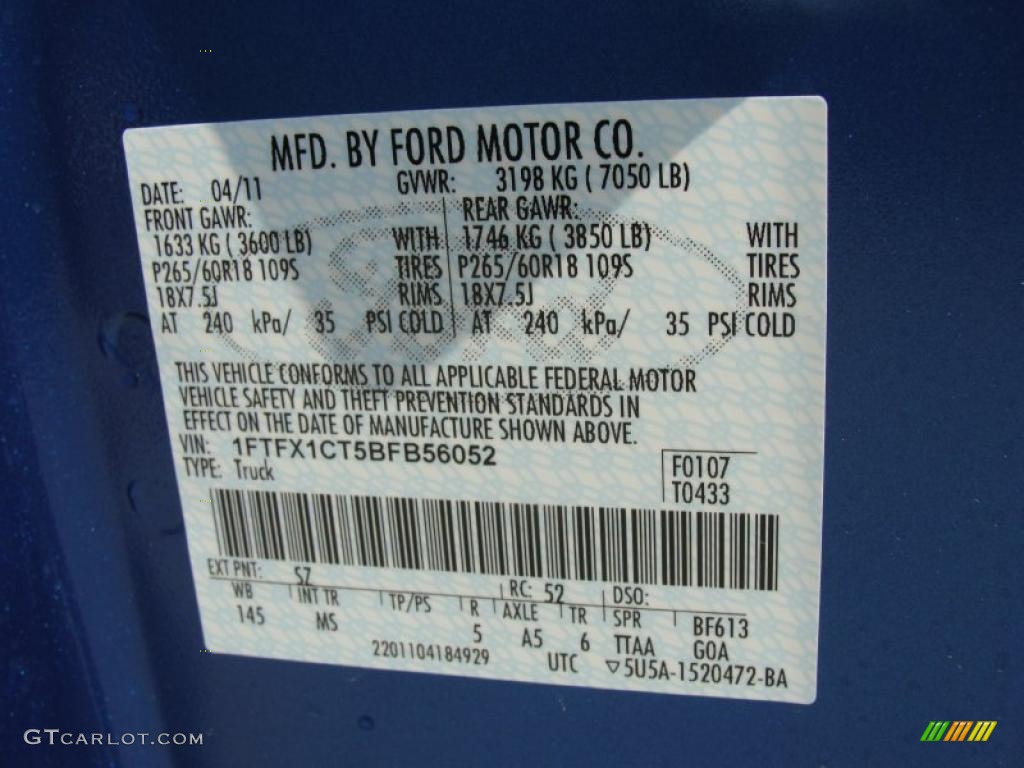 2011 F150 Color Code SZ for Blue Flame Metallic Photo #49122074