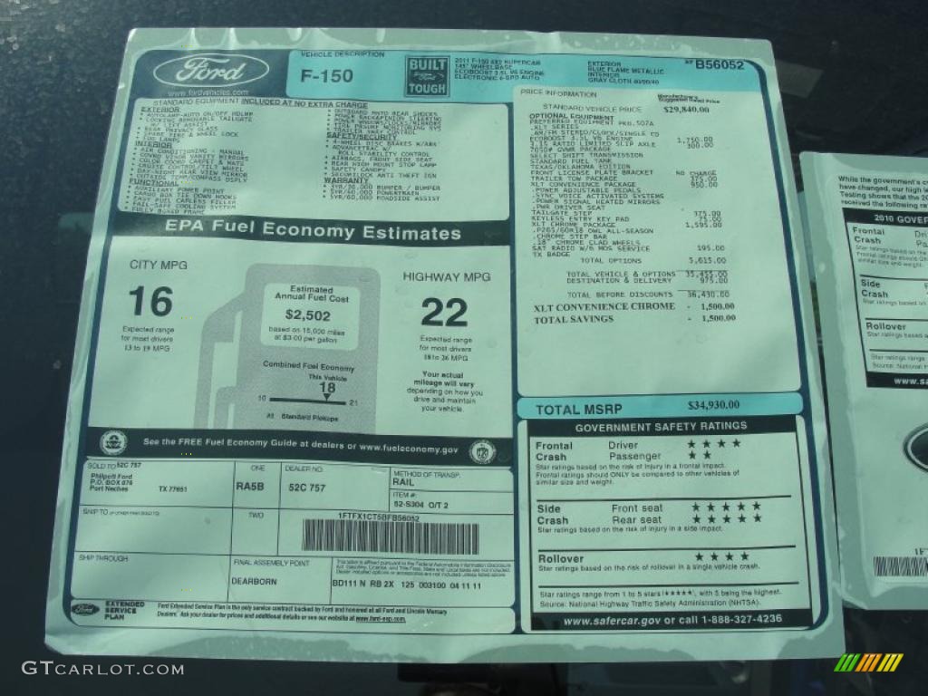 2011 Ford F150 XLT SuperCab Window Sticker Photo #49122089