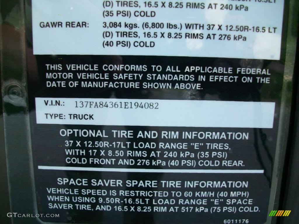 2001 Hummer H1 Wagon Info Tag Photos