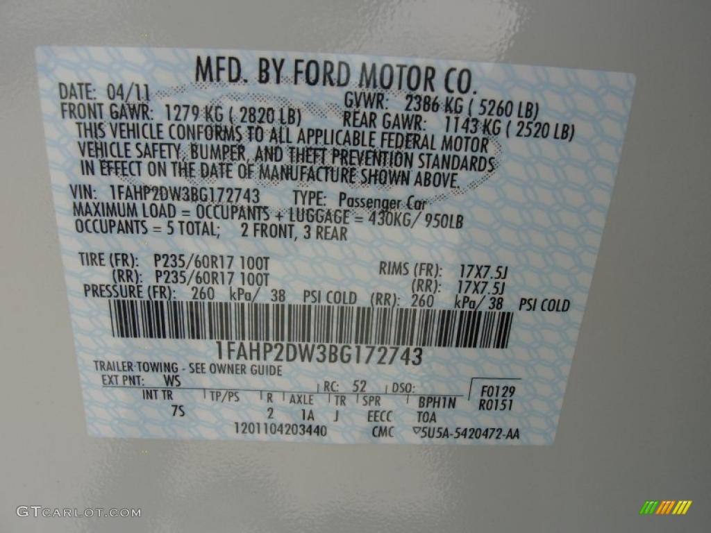 2011 Taurus Color Code WS for White Suede Photo #49122637