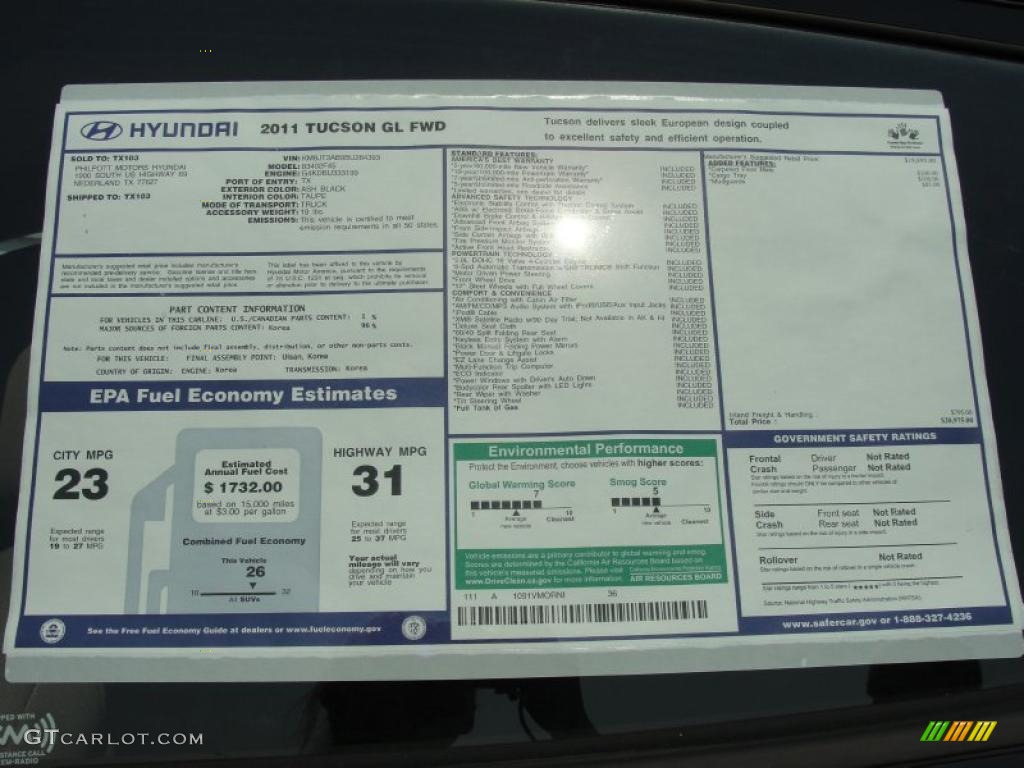 2011 Hyundai Tucson GL Window Sticker Photo #49125421