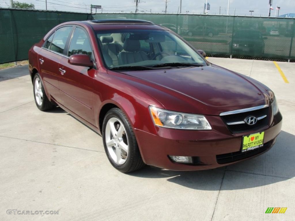 2007 Sonata Limited V6 - Dark Cherry Red / Gray photo #1