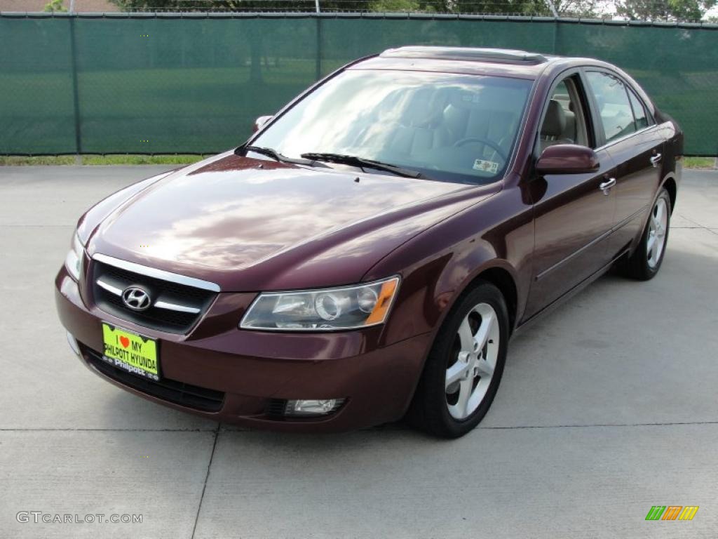 2007 Sonata Limited V6 - Dark Cherry Red / Gray photo #7