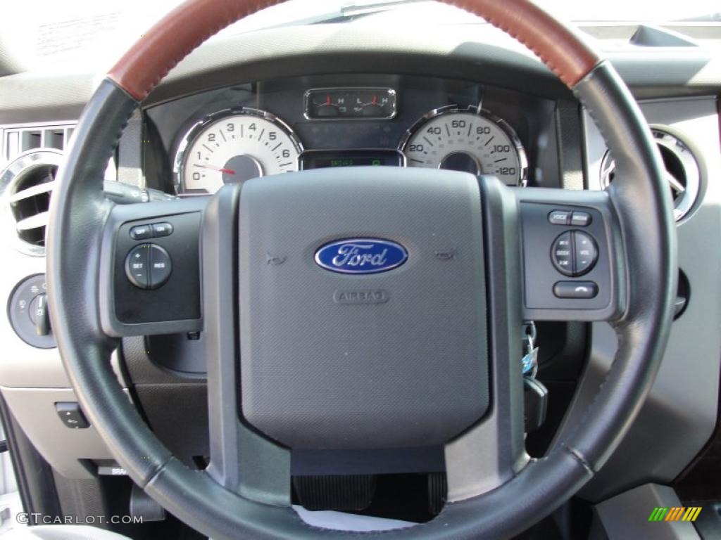 2010 Ford Expedition King Ranch Chaparral Leather/Charcoal Black Steering Wheel Photo #49129208
