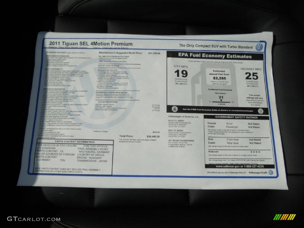 2011 Volkswagen Tiguan SEL 4Motion Window Sticker Photo #49132385