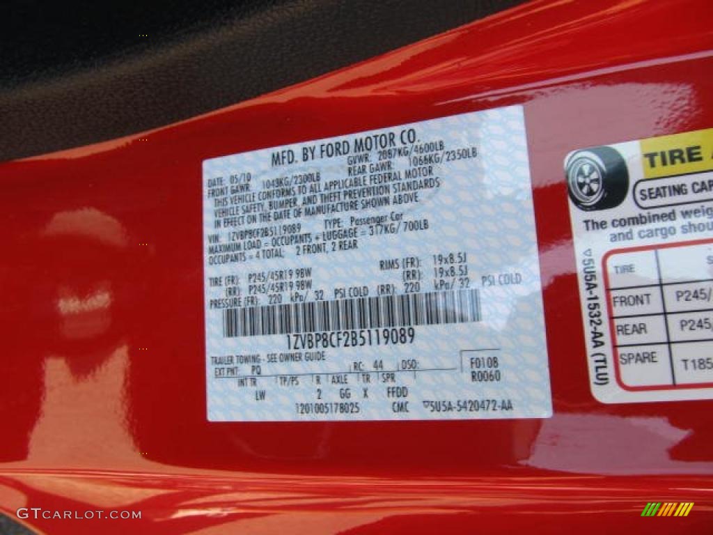 2011 Mustang Color Code PQ for Race Red Photo #49140740