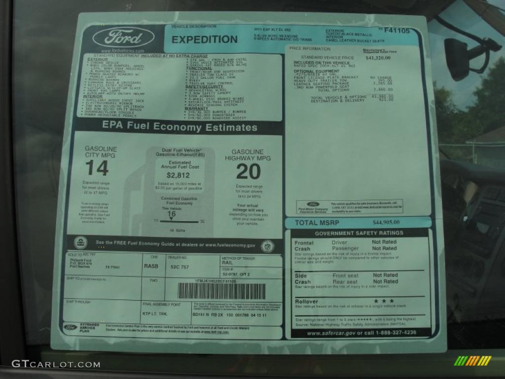 2011 Ford Expedition EL XLT Window Sticker Photo #49140794