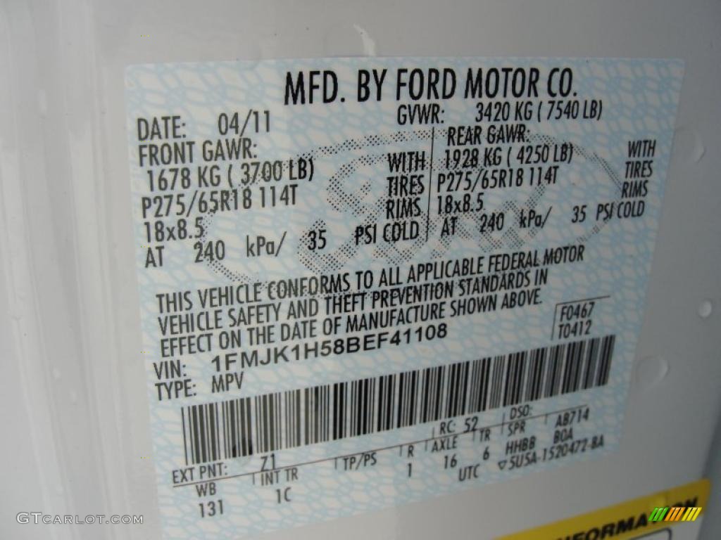 2011 Expedition Color Code Z1 for Oxford White Photo #49141307