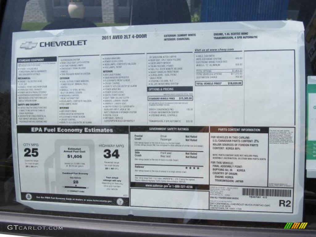2011 Chevrolet Aveo LT Sedan Window Sticker Photo #49144592