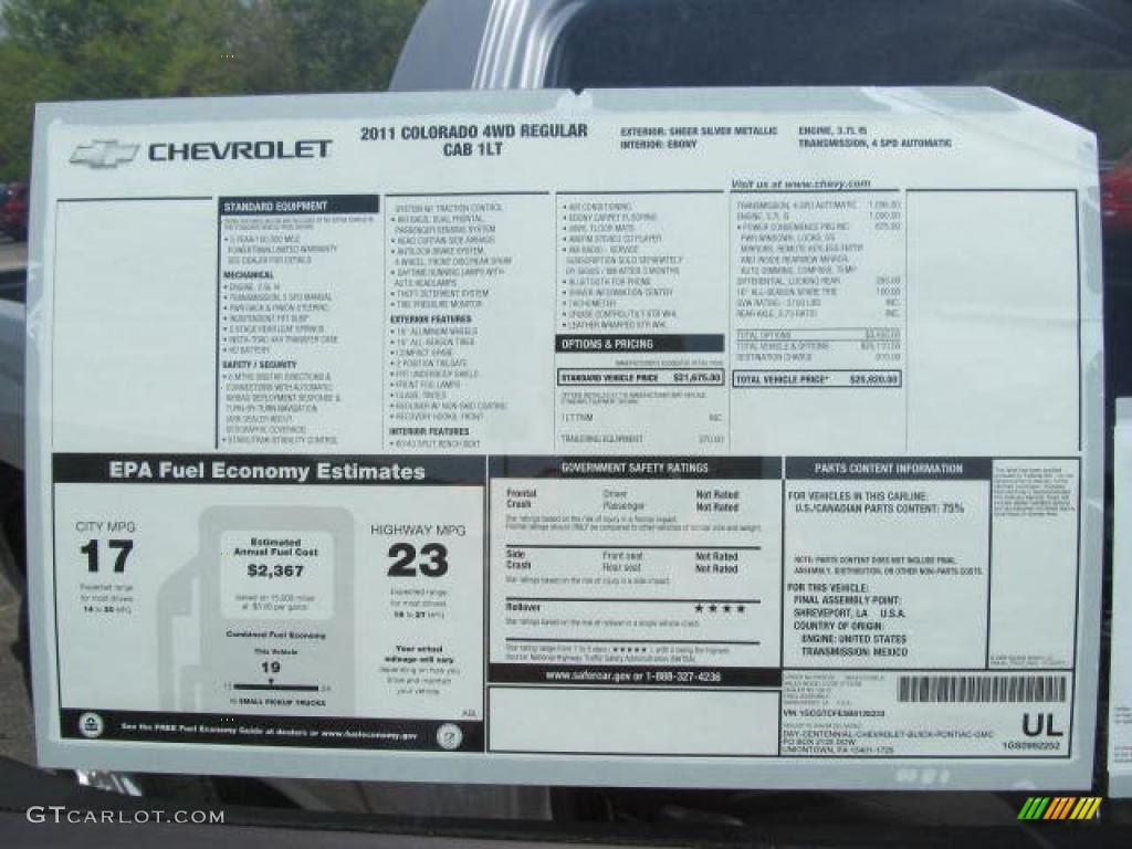 2011 Chevrolet Colorado LT Regular Cab 4x4 Window Sticker Photo #49145975
