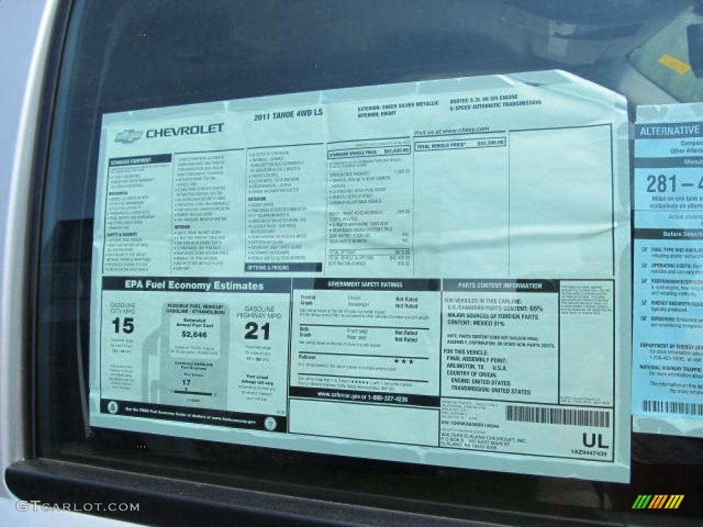 2011 Chevrolet Tahoe LS 4x4 Window Sticker Photo #49146968