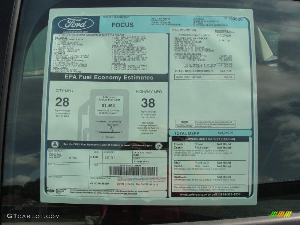 2012 Ford Focus SE Sedan Window Sticker Photo #49147523