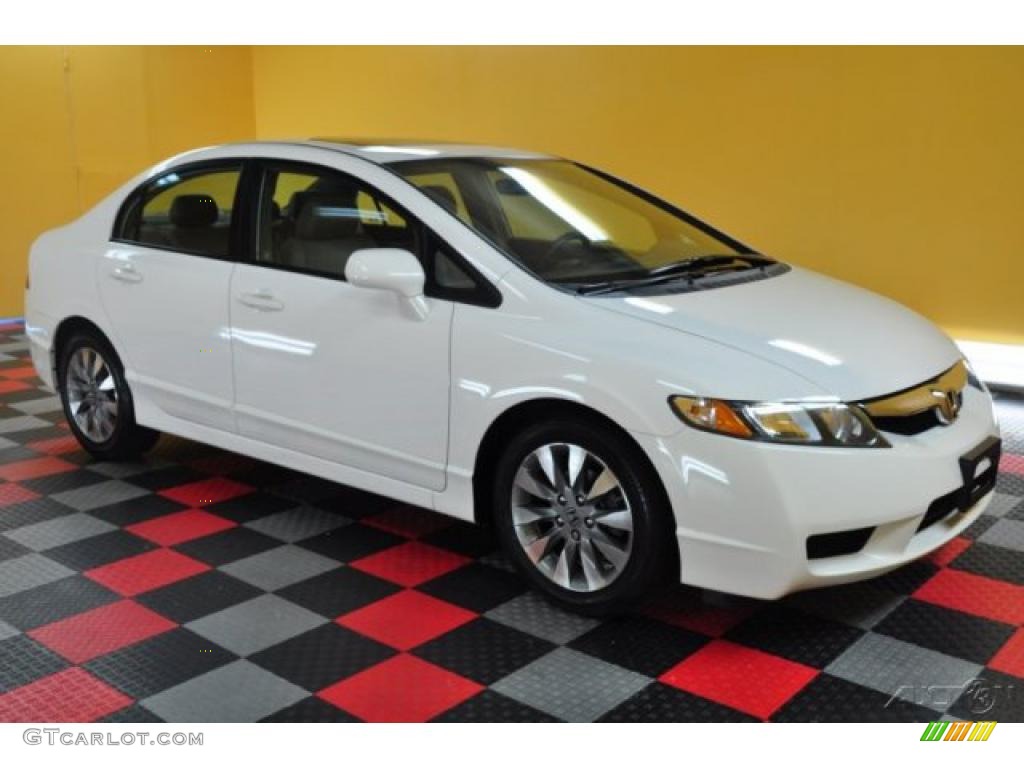 2009 Civic EX Sedan - Taffeta White / Beige photo #1