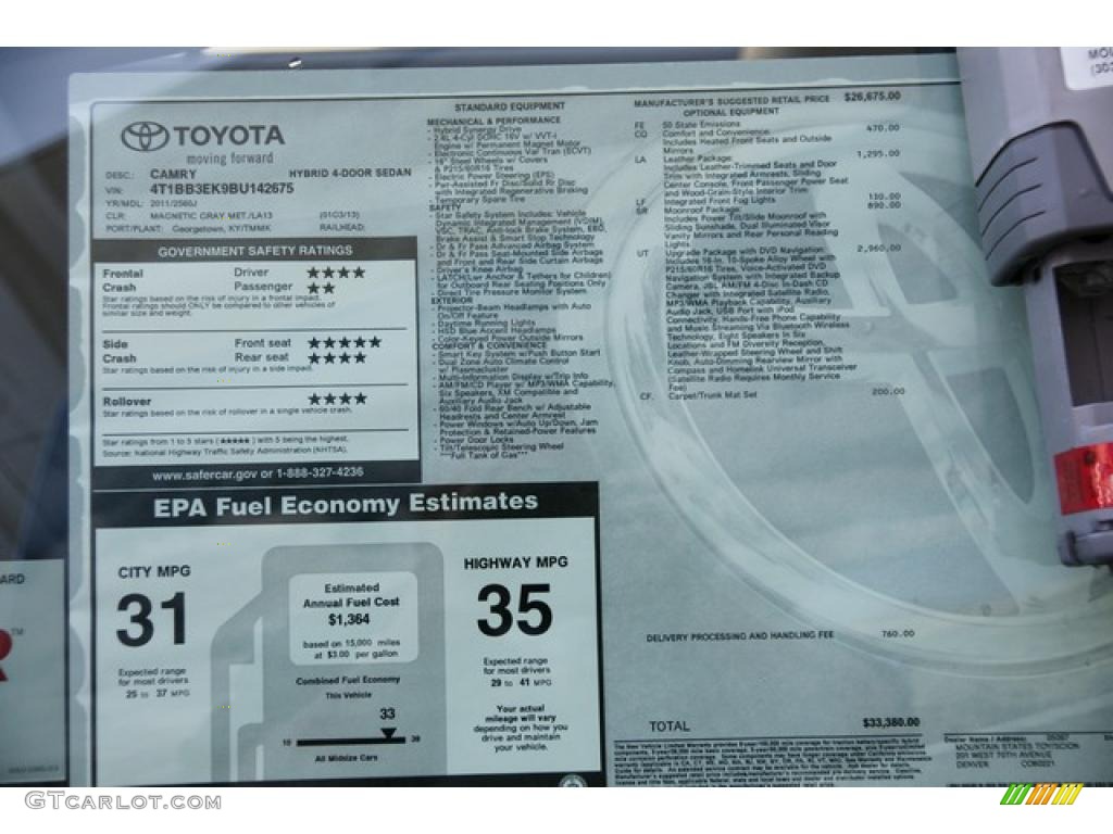 2011 Toyota Camry Hybrid Window Sticker Photo #49157681