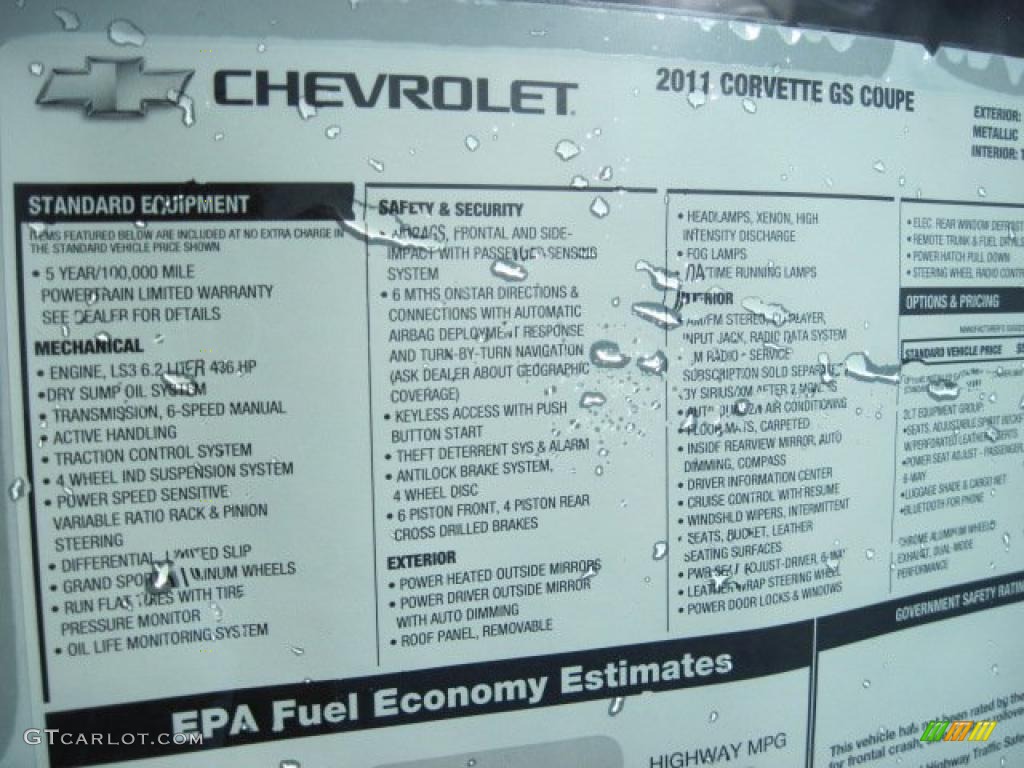 2011 Chevrolet Corvette Grand Sport Coupe Window Sticker Photo #49165403
